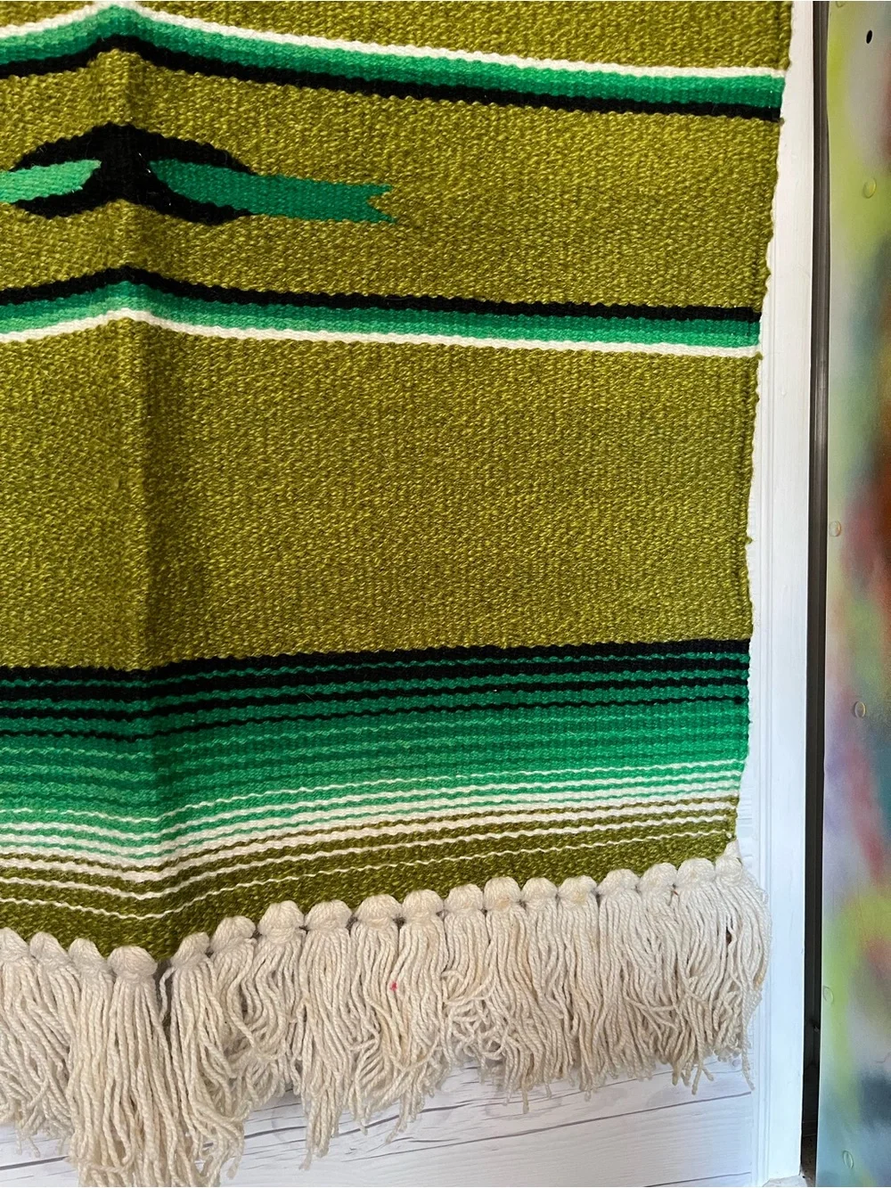 Vintage Mexican Serape Rug Blanket Southwest Wool Textile Red Boho Wall Hanging